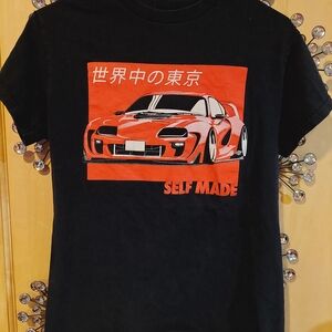Black Graphic Tee with Red Sports Car Print